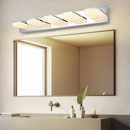 3 Colors Dimmable Bathroom Light Fixtures over Mirror LED Chrome Vanity Lighting Fixtures Acrylic Stainless Steel 5 Light Bathroom Vanity Light Fixtures, Adjustable 3000K/4000K/6000K, 360° Rotate