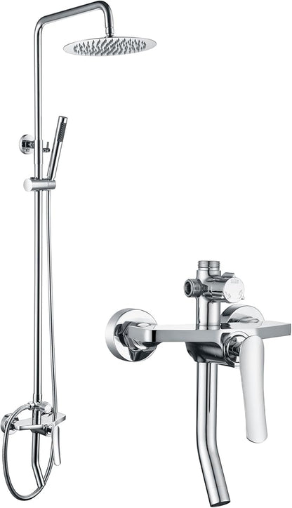 Outdoor Shower Fixtures - Total Complete Shower Kit, Chrome Finish with SS304 Handheld High Pressure Shower Head, 3-Functions