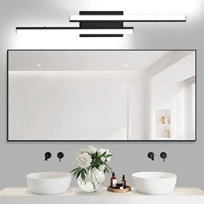 Bathroom Light Fixtures Over Mirror: 32 Inch Retractable Modern Black LED Vanity Light Bar ETL Certified | Dimmable Bathroom Lamp IP44 - 5700K Cool White(1 Pack)