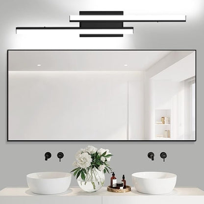 Bathroom Light Fixtures Over Mirror: 32 Inch Retractable Modern Black LED Vanity Light Bar ETL Certified | Dimmable Bathroom Lamp IP44 - 5700K Cool White(1 Pack)