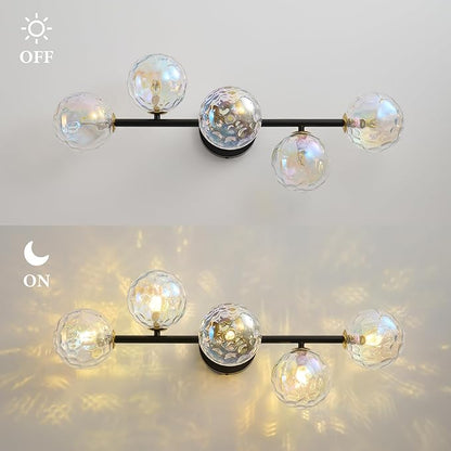 Black Bathroom Vanity Light Fixtures: Modern Wall Scones With Stained Glass Shades - Globe Makeup Lighting Fixture over Mirror - Brass Ball Powder Room Vanities Lights for Bathroom Bulbs not Included