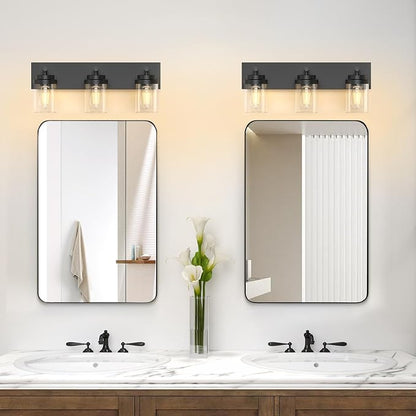 IZORRO Bathroom Vanity Light Fixture, 3-Light 22 Inch Matte Black Bathroom Light Fixtures Over Mirror, with Clear Glass Shade, Modern Farmhouse Vanity Lights, Rustic Restroom Lighting Fixtures