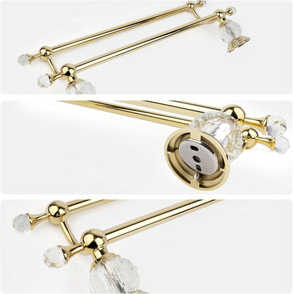 Double Crystal Towel Holder Adjustable Gold Towel Bar 14 to 25 Inch, Towel Rack Rail for Bathroom Wall Mounted