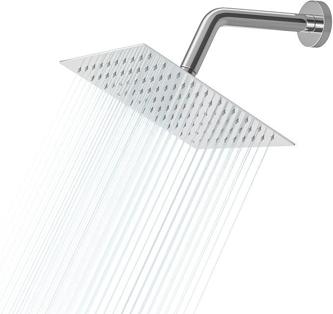 Lordear Rain Shower Heads High Pressure, Rainfall Showerhead for Bathroom Fixed Mount, 8 Inch Large Square High Flow Shower Head (Chrome)