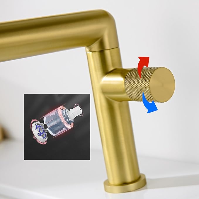 BiaoTeng One Hole Bathroom Faucet White with 360° Swivel Hot and Cold Brass Bathroom Faucet 1 Hole Single Handle