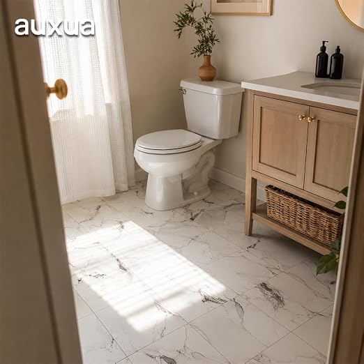 Marble Grain 12x12 Inch Peel and Stick Floor Tile, Ink Vein Marble, 20 PCS | NO Grout, NO Mess, For Kitchen Backsplash, Bathroom Update, Non-Slip & Scratch-Resistant