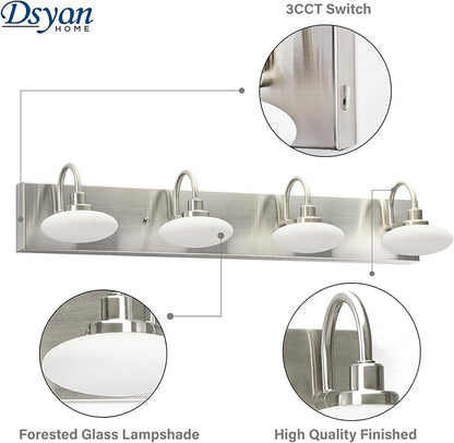 28in Brushed Nickel LED Vanity Light Fixtures,4-Light Bathroom Vanity Light Sconce Lamp,Bathroom Lamp Over Mirror, Modern Wall Sconce for Bath,Hallway,Cloakroom,3000K-6000K,Selectable, Dimmable