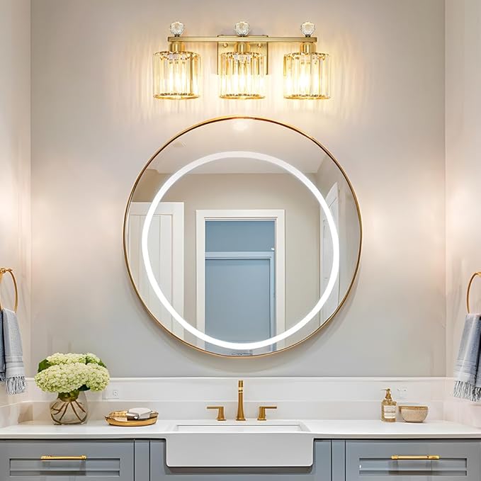 Modern Crystal Bathroom Vanity Light, Gold Bathroom Lighting Fixture, Crystal Brass Vanity Light Fixture Over Mirror, Bath Wall Mounted Lighting for Bedroom, Living Room