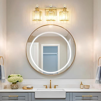 Modern Crystal Bathroom Vanity Light, Gold Bathroom Lighting Fixture, Crystal Brass Vanity Light Fixture Over Mirror, Bath Wall Mounted Lighting for Bedroom, Living Room