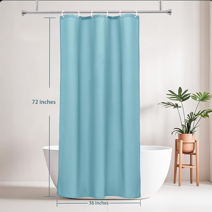 AooHome Stall Size 36x72 Inch Shower Curtiain Liner, Durable Fabric Solid Blue Bathroom Curtain with Hooks, Weigthed Hem, Waterproof