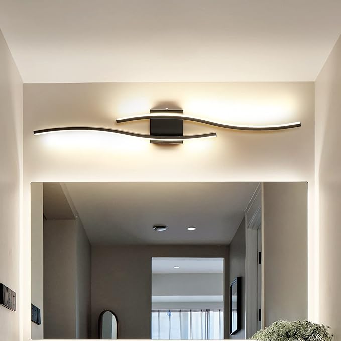Black Vanity Lighting 31 Inch 18W Metal Linear Wall Mounted Lamp Fixtures Modern Wall Sconce Bathroom Bedroom Wall Lighting for Mirror 4000K…