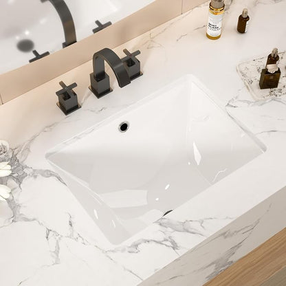 18.5x14 Inch White Ceramic Undemrount Bathroom Sink | undemrount rectangle Under Counter Lavatory Vanity Sinks Basin for Bathroom