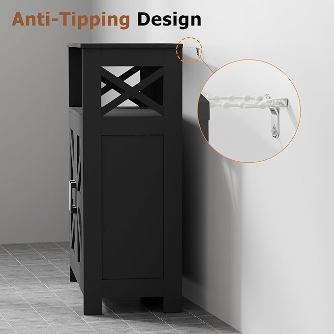Homhedy Farmhouse Bathroom Storage Cabinet with 2 Doors, Toilet Paper Cabinet with Adjustable Shelves, Small Bathroom Cabinet for Kitchen/Laundry/Living Room, 11.8 x 23.6 x 31.5 Inches, Black