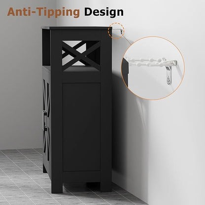 Homhedy Farmhouse Bathroom Storage Cabinet with 2 Doors, Toilet Paper Cabinet with Adjustable Shelves, Small Bathroom Cabinet for Kitchen/Laundry/Living Room, 11.8 x 23.6 x 31.5 Inches, Black