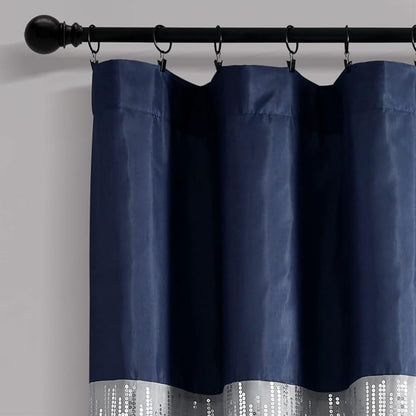 Lush Decor Night Sky Window Curtain Panel, Single 100"W x 84"L Navy & White - Sequin Backdrop Curtain - Extra Wide Curtains - Sliding Door Curtain
