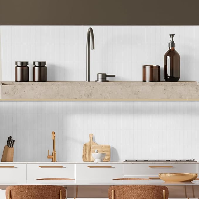 Peel and Stick Backsplash 3D Wall Tiles,Self-Adhesive,Oil Proof,Waterproof, Removable Wall Panels for Kitchen & Bathroom,Modern Design, Easy Install (10.7ft，12x9 inch,14 Pack) (White)