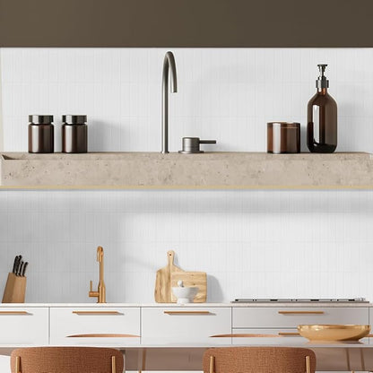 Peel and Stick Backsplash 3D Wall Tiles,Self-Adhesive,Oil Proof,Waterproof, Removable Wall Panels for Kitchen & Bathroom,Modern Design, Easy Install (10.7ft，12x9 inch,14 Pack) (White)
