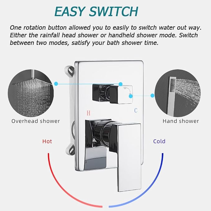 16 Inch Ceiling Mount Polished Chrome Shower System Bathroom Luxury Rain Mixer Shower Combo Set Ceiling Rainfall Shower Head System (Contain Shower Faucet Rough-in Valve Body and Trim Kit)
