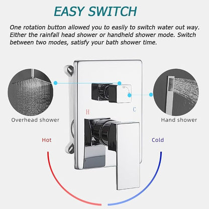 16 Inch Ceiling Mount Polished Chrome Shower System Bathroom Luxury Rain Mixer Shower Combo Set Ceiling Rainfall Shower Head System (Contain Shower Faucet Rough-in Valve Body and Trim Kit)