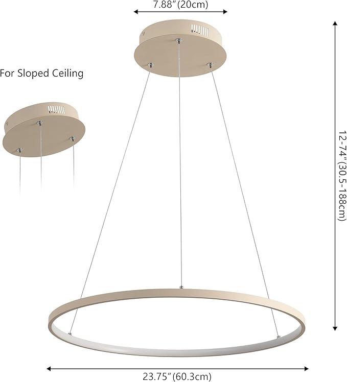 JONATHAN Y 23.75" Beige Modern Integrated LED Pendant Light, Dimmable Round Hoop Chandelier for Kitchen Island, Dining Room, Adjustable Height Metal Hanging Light (JYL7203H)