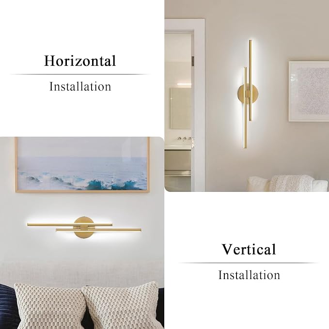 EDISLIVE Dimmable Modern LED Vanity Light Fixtures Bathroom Vanity Wall Lighting, 23.6 in Mirror Vanity Lighting Fixtures for Bathroom Bedroom Makeup Living Room, Gold