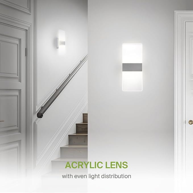 ASD 12 Inch Indoor LED Wall Sconce - 12W 2700K-5000K Dimmable Brushed Nickel Wall Sconce Lights for Living Room, Bedroom, Bathroom, Hallway - Modern Wall Sconces Hardwired, UL Interior Light, Set of 2