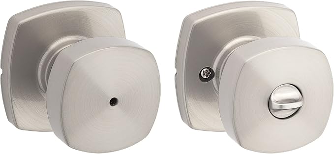 Kwikset Arroyo Knob Interior Privacy Door Knob with Lock, Door Handle For Bathroom and Bedroom, Satin Nickel Keyless Turn Lock Doorknob, with Microban Protection