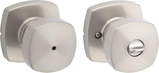 Kwikset Arroyo Knob Interior Privacy Door Knob with Lock, Door Handle For Bathroom and Bedroom, Satin Nickel Keyless Turn Lock Doorknob, with Microban Protection