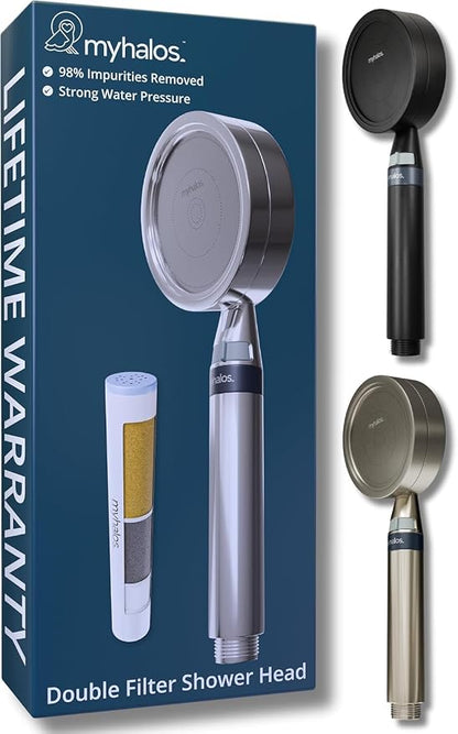 MyHalos Handheld Filtered Shower Head, High Pressure, Removes Chlorine | Filtered Cartridge, Reduces Chlorine & Heavy Metals, Easy Install, No Tools, Detachable, Universal Fit for Hard Water