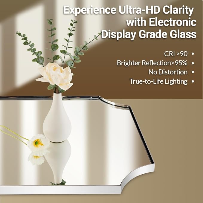30x40 Inch Chrome Mirror, Scalloped Bathroom Mirror, Polished Chrome Framed Mirror in Anti-Rust Stainless Steel Metal Thin Frame Deep 1’’, Large Wall-Mounted Mirror (Horizontal/Vertical)