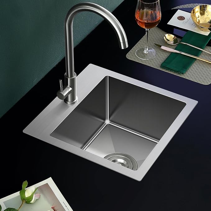 20x16 inch Drop in Kitchen Sink 304 Stainless Steel Brushed | 9" Deep Single Bowl Compact Basin with 1 Faucet Hole, 20"x16" Topmount Sink for Small Kitchen, Bar,and Prep Area