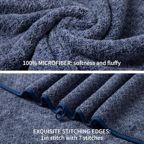 Ultra Soft Bath Towel Set,12 Piece (4 Bath Towels,4 Hand Towels,4 Washcloths) Family Bathroom Towel Set with Hanging Loops,Quick Dry Extra Absorbent Fluffy Shower Towel for Bathroom,Hotel,Spa-Navy
