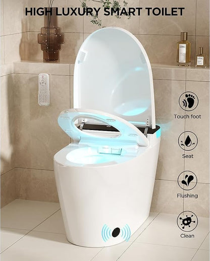 TDH Smart Toilet, Bidet Toilet with LED Display One Piece Toilet for Bathrooms with Heated Seat, Warm Water Sprayer,Dryer and Auto Flush, Foot Sensor & Night Light