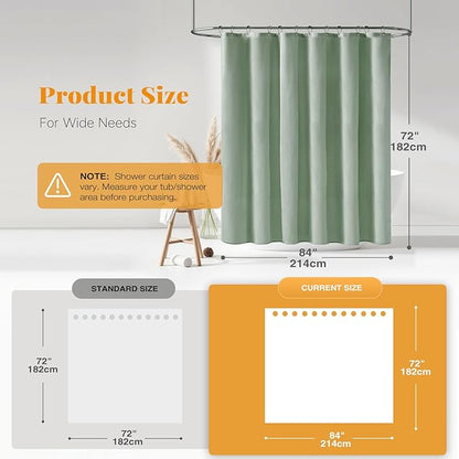 BTTN 84 Inch Wide Shower Curtain - W84xH72 Linen Textured Heavy Duty Fabric Shower Curtain Set with 14 Plastic Hooks, Large Hotel Simple Waterproof Polyester Bath Curtains for Bathroom - Sage Green