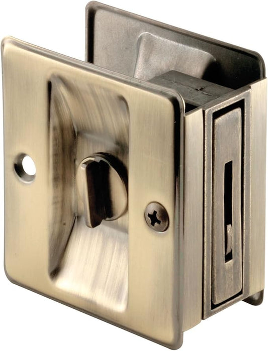 Prime-Line N 6774 Pocket Door Privacy Lock with Pull - Replace Old or Damaged Pocket Door Locks Quickly and Easily – Antique Brass (Single Pack)