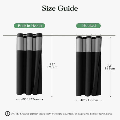 Black Hook Free Waffle Shower Curtain & Snap-in Fabric Liner,48x75 | Less Time to install, 3 in 1 Fabric Shower Curtain and Liner Set with Magnets, Stall, Shower Curtains for Bathroom