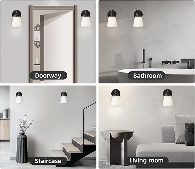 Bathroom Vanity Light, 1-Light Wall Sconce, Matte Black Wall Sconce with Milk Glass