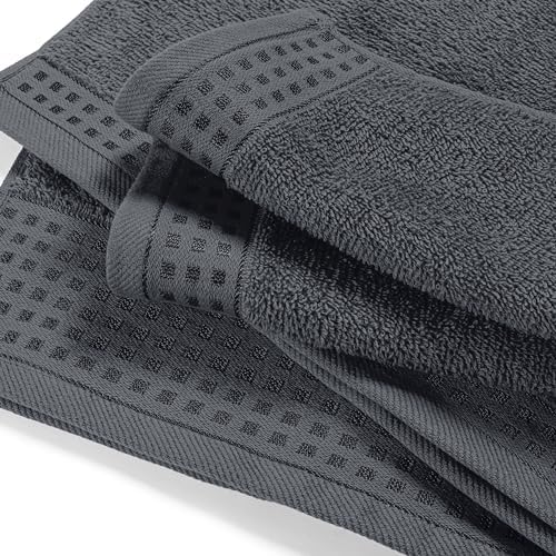 GLAMBURG Ultra Soft 3 Pack Cotton Towel Set, Contains a Bath Towel 28x55 inch, a Hand Towel 16x24 inch & a Wash Coth 12x12 inch, Ideal Everyday use, Compact & Lightweight - Charcoal Grey