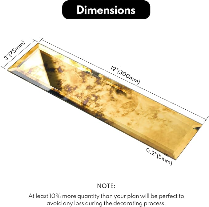 Peel and Stick Beveled Gold Antique Mirror Tile Subway Mirror Glass Backsplash 3x12 Inch for Kitchen Bathroom Wall