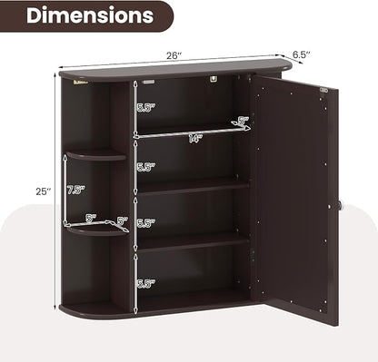 GIANTEX Bathroom Medicine Cabinet (Brown) | Wall Mounted Medicine Cabinet with Mirrored Door & 4 Interior Shelves, 6 Open Shelves, Space-saving Storage Cabinet