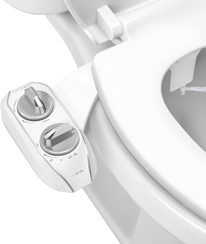 LUXE Bidet NEO 120 Plus - Single Nozzle, Non-Electric Bidet Attachment for Toilet Seat, Patented Slide-In Install, 360° Self-Clean, EZ-Lift to Clean, Rear Wash (Chrome)