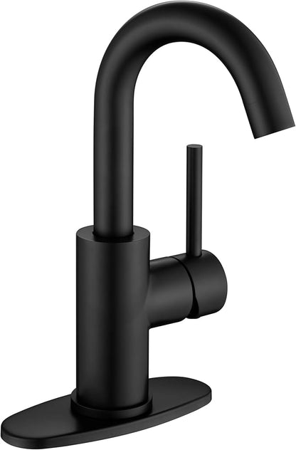 Black Bar Faucet Single Hole, Jodulos Black Matte Bar Sink Faucet with Deck Plate and Supply Lines, Stainless Steel Single Handle Wet Bar Sink Faucet, Matte Black Bathroom Faucet JU1100-BK