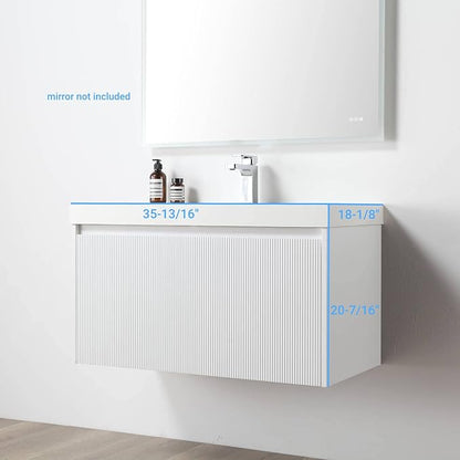 Blossom 36 Inch Bathroom Vanity with Sink | All Wood Wall Mounted Floating Vanity Cabinet with Acrylic Sink | Soft-Close Drawer | Modern Minimalist Style Vanities (36" w/Acrylic Basin, Matte White)