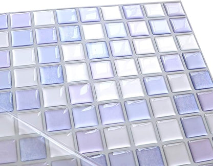3D Mosaic Tile Sticker Removable Wallpaper Tile Purple, 3D Self Adhesive Wall Tiles Bathroom Wall Tiles for Kitchen Backsplash Purple, PVC Square Decorative Vinyl Decals, 4 Sheets
