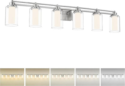 HWH 6-Light Bathroom Vanity Light, Clear Glass Shade, 5HLT63B-6W-LED BN | Dimmable, 5CCT, Brushed Nickel, 36W, Modern, Vanity Lights for Bathroom, Vanity Lights Over Mirror, Wall Lights, ETL Listed