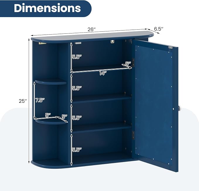 GIANTEX Bathroom Medicine Cabinet (Blue) | Wall Mounted Medicine Cabinet with Mirrored Door & 4 Interior Shelves, 6 Open Shelves, Space-saving Storage Cabinet