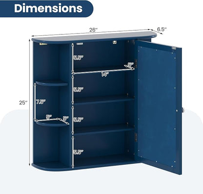 GIANTEX Bathroom Medicine Cabinet (Blue) | Wall Mounted Medicine Cabinet with Mirrored Door & 4 Interior Shelves, 6 Open Shelves, Space-saving Storage Cabinet