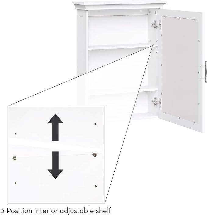 RiverRidge Somerset Bathroom Wall Mount Medicine Cabinet with Mirror, White | Bath Storage Cabinet with Adjustable Interior Shelf and Soft Close Hinges, Two-Tone Handles and Coved Top Detailing