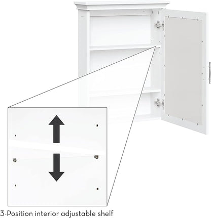 RiverRidge Somerset Bathroom Wall Mount Medicine Cabinet with Mirror, White | Bath Storage Cabinet with Adjustable Interior Shelf and Soft Close Hinges, Two-Tone Handles and Coved Top Detailing