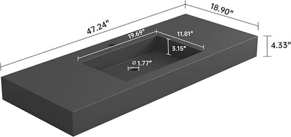 SJ Star&Jane 48" x 19" Solid Surface Bathroom Sink, Wall-Mount or Countertop Vessel Sink, Rectangle Floating Vanity Sink in Gray, Durable Modern Design